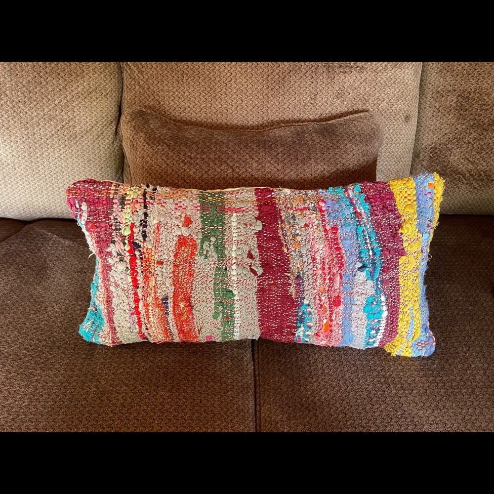 Handmade Organic Wool Kilim 12x24 Boho Pillow With Insert. Brand New!